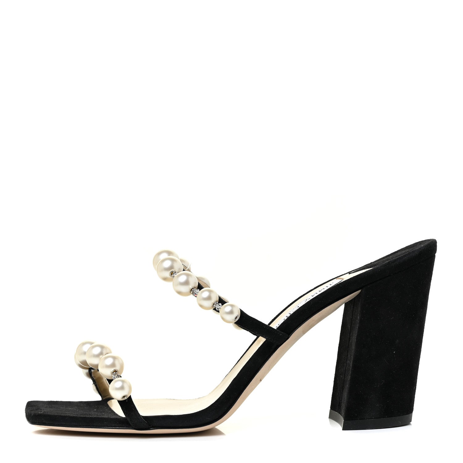 Jimmy Choo Suede Amara 85 Pearl Block Heel Sandals 42 Black 1 of 9