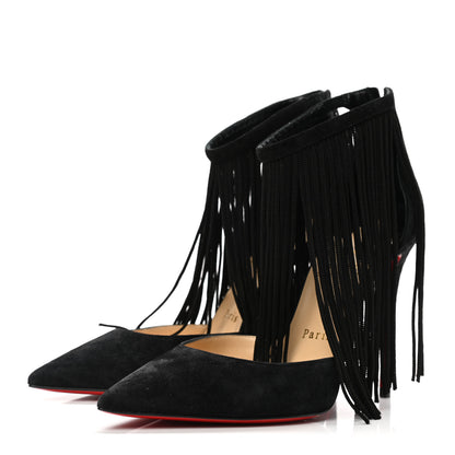 Christian Louboutin Veau Velours Fringe Courtain 100 Pumps 37.5 Black 3 of 8