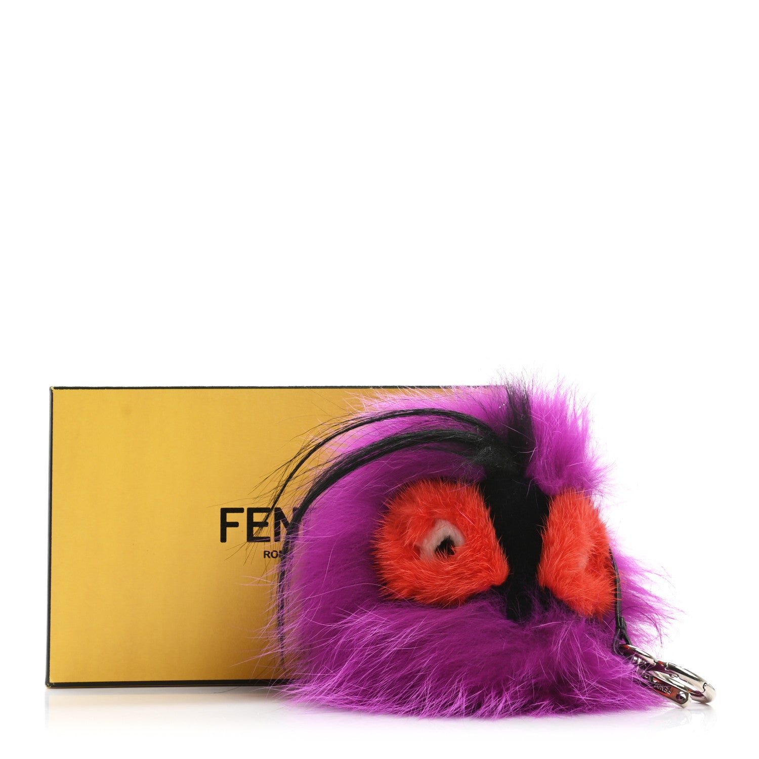 Fendi Fox Mink Goat Fur Oret Monster Bag Bug Charm Orchid Black 5 of 5
