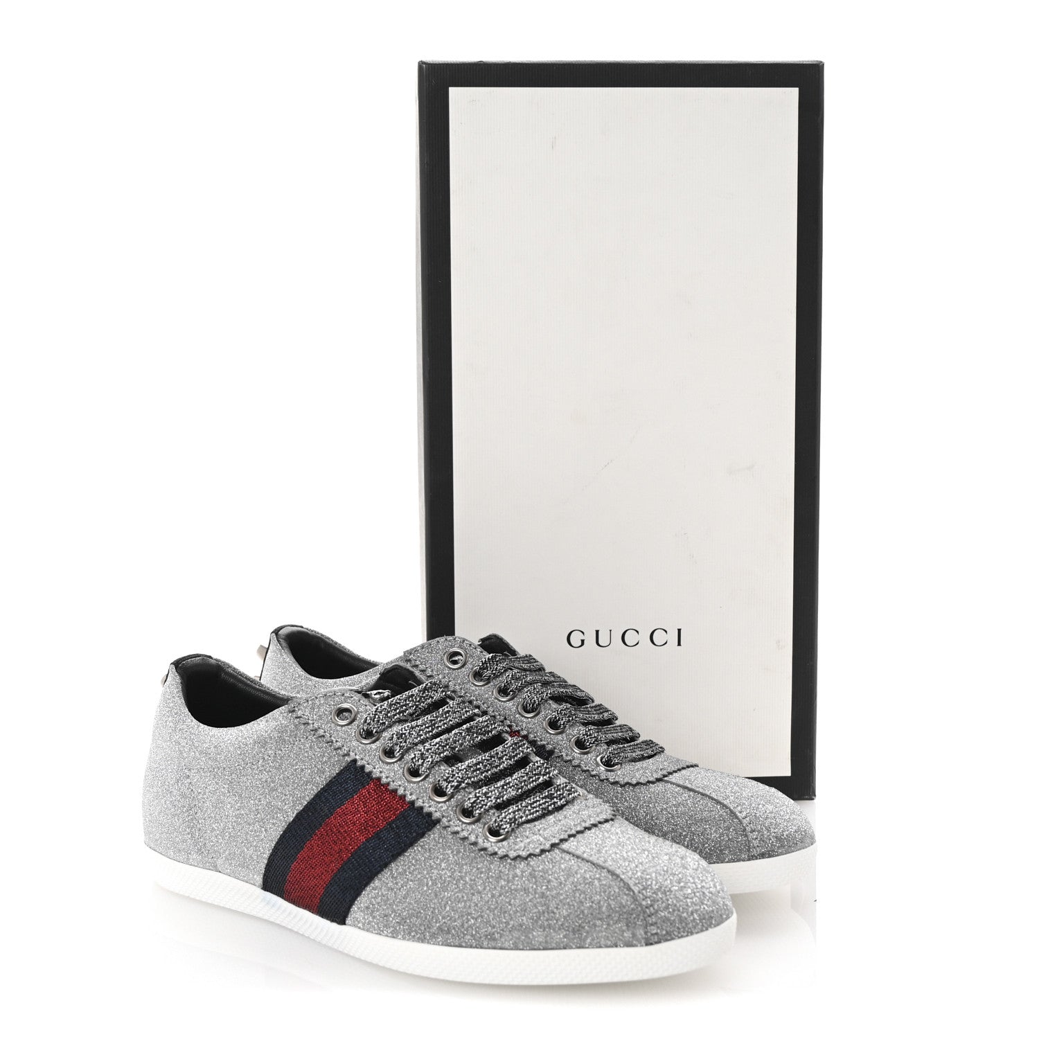 Gucci Glitter Fabric Studded Web Womens Sneakers 36.5 Silver 10 of 10