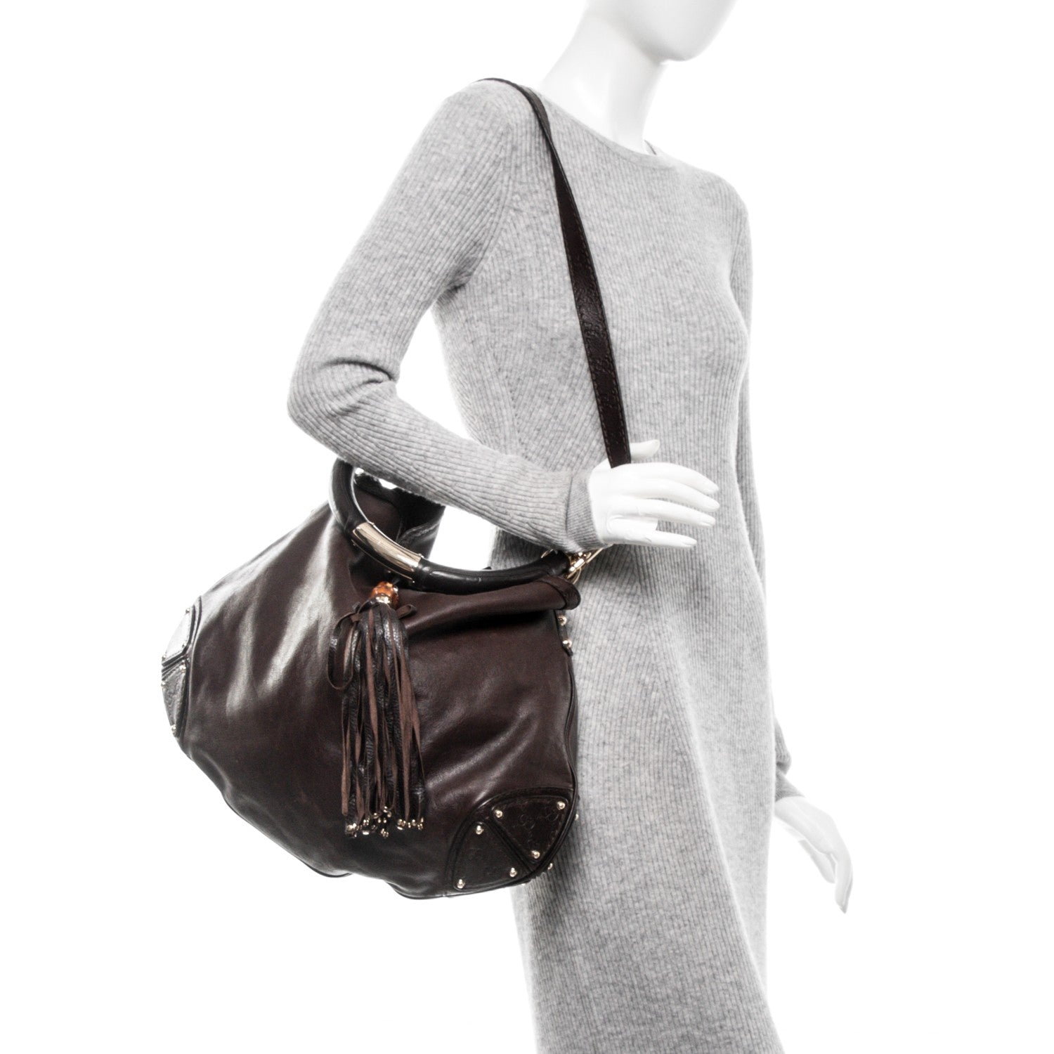 Gucci Calfskin Large Indy Top Handle Hobo Dark Brown 2 of 7