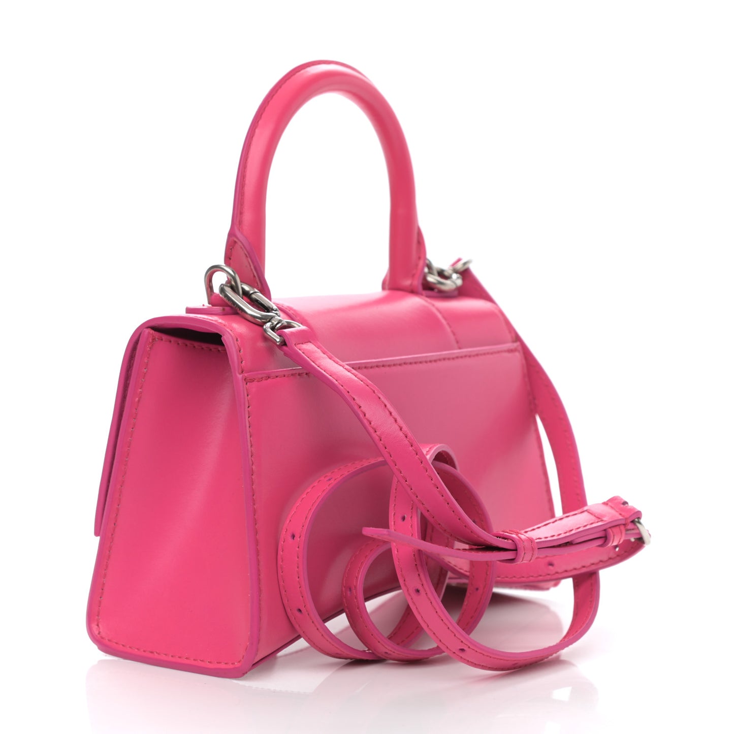 Shiny Box Calfskin Hourglass Top Handle Bag XS Acid Fuchsia