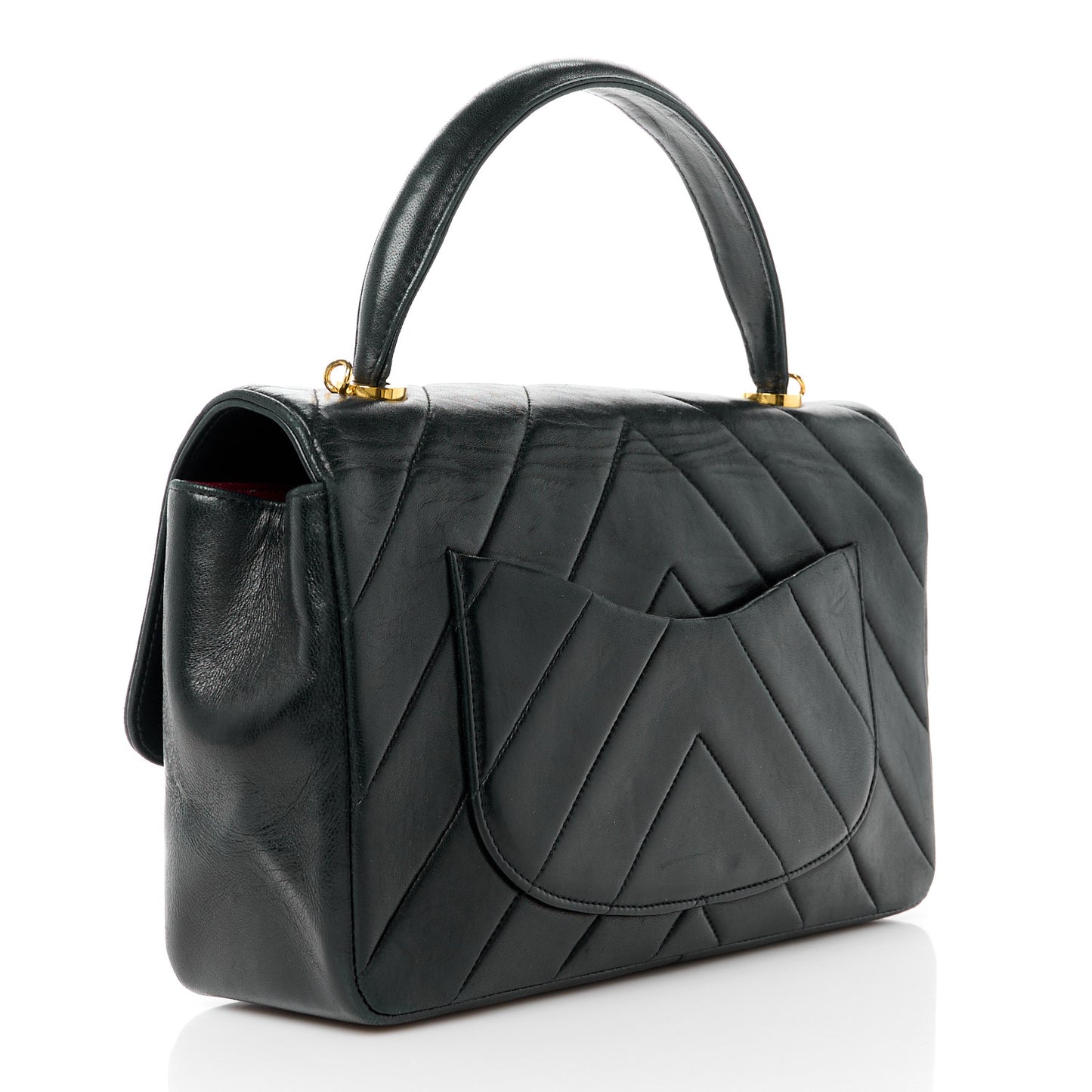 Lambskin Chevron Quilted Mini Kelly Flap Black