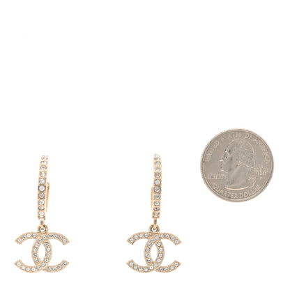 Chanel Crystal Lock Symbols CC Hoop Drop Earrings Gold 2 of 5