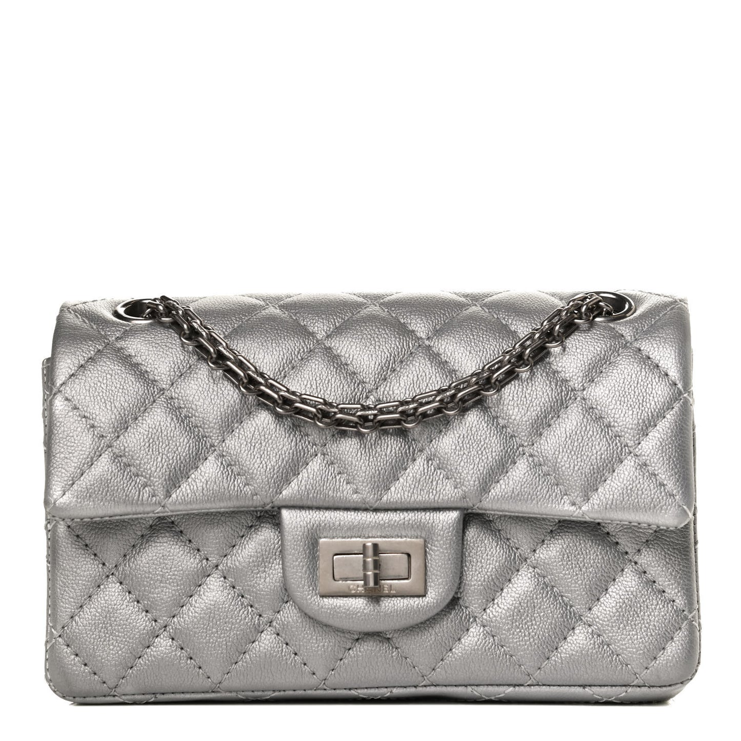 Metallic Grained Calfskin Quilted 2.55 Reissue Mini Flap Silver