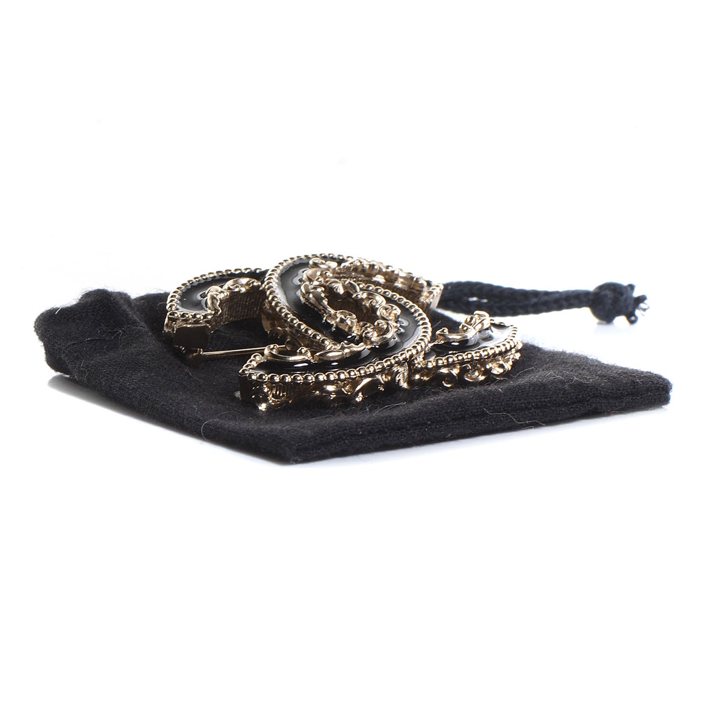 Enamel CC Baroque Brooch Black Gold