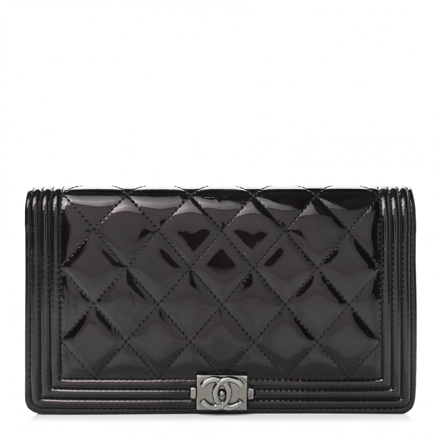 Patent Calfskin Quilted Boy Yen Wallet Black