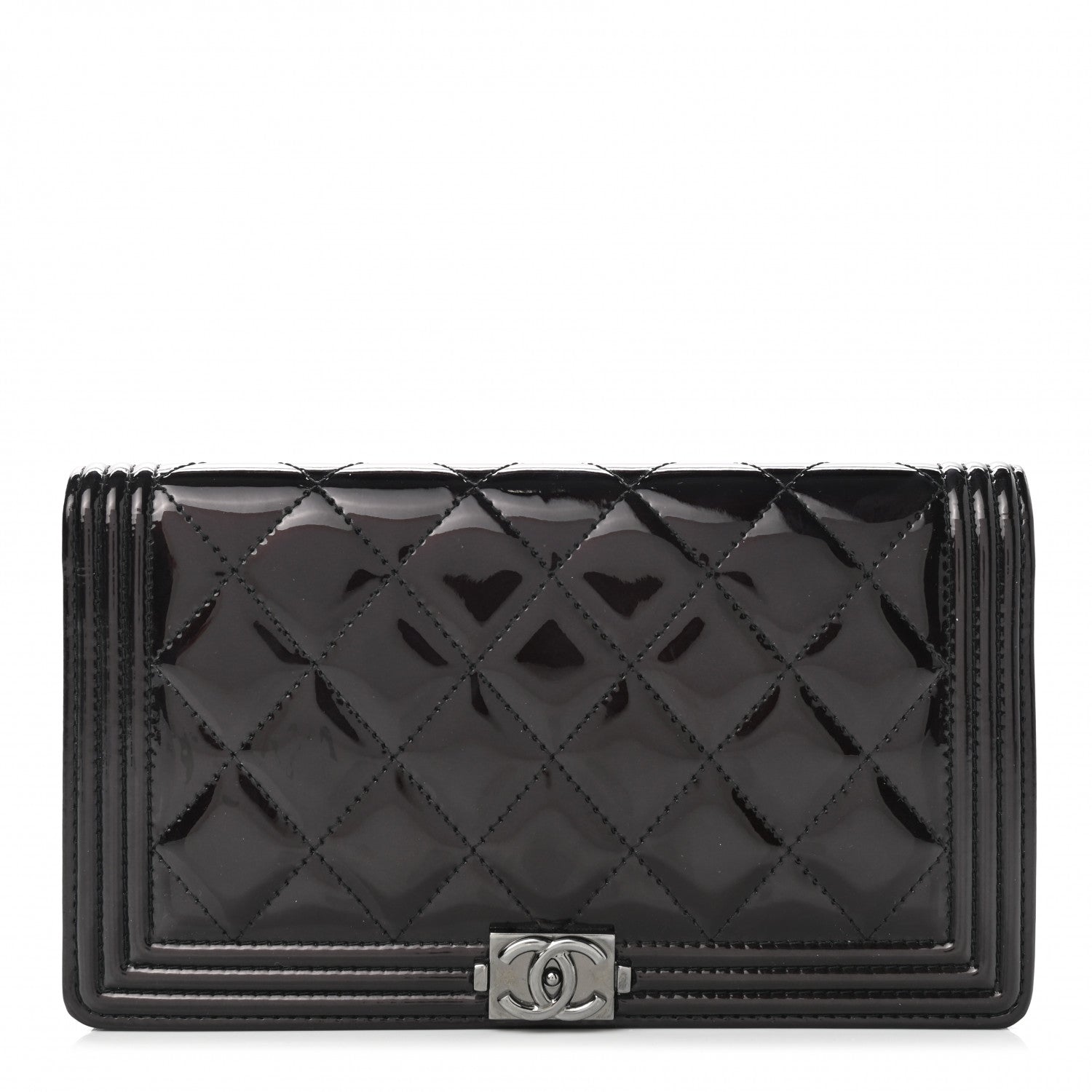 Chanel Patent Calfskin Quilted Boy Yen Wallet Black 1 of 7