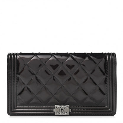 Chanel Patent Calfskin Quilted Boy Yen Wallet Black 1 of 7