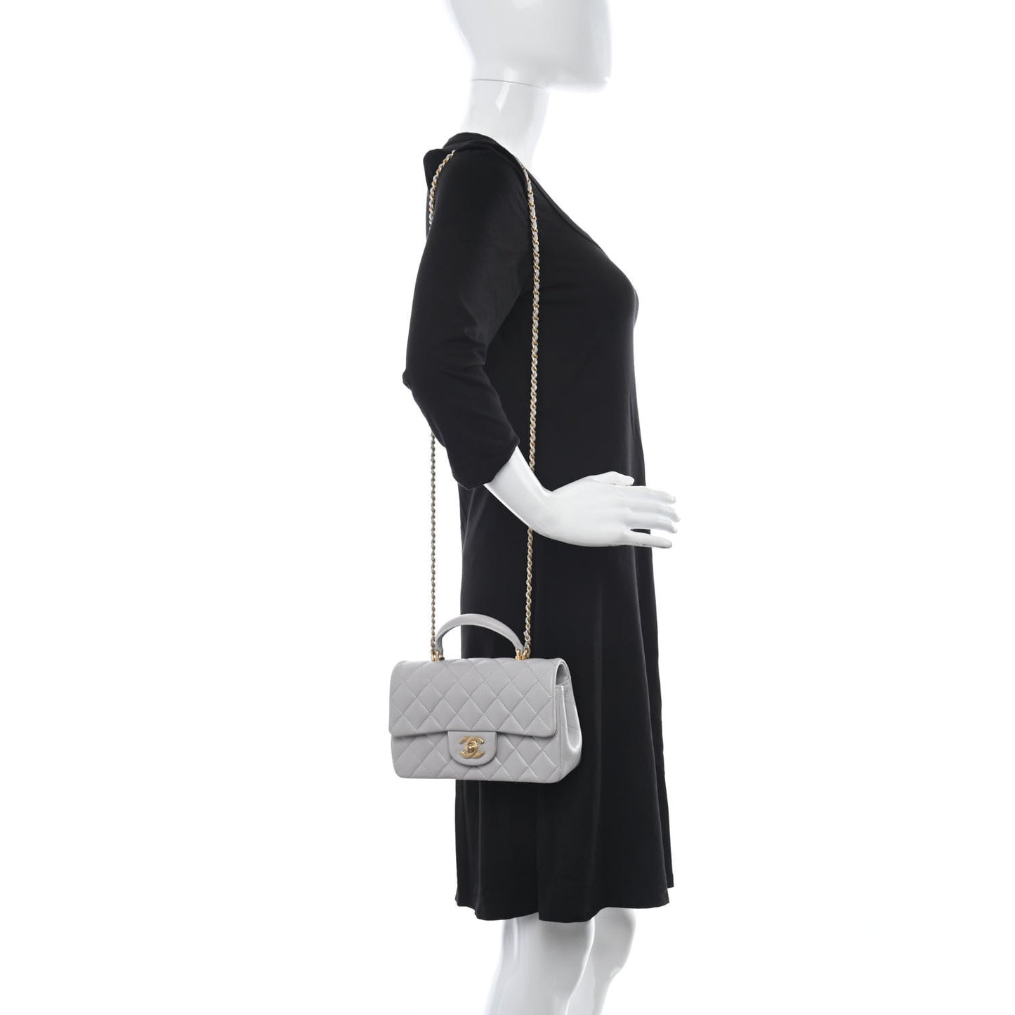 Lambskin Quilted Mini Top Handle Rectangular Flap Grey