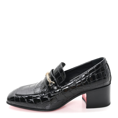 Christian Louboutin Soft Calfskin Alligator Embossed MJ Moc Heeled Loafers 37.5 Black 1 of 9
