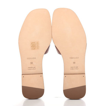 Hermes Box Calfskin Oran Sandals 38 Gold 6 of 11