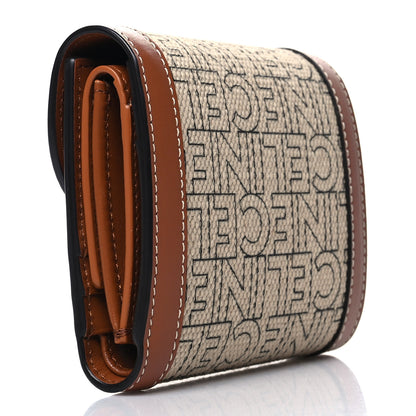 Celine Textile Calfskin All Over Print Small Triomphe Wallet Natural Tan 3 of 11