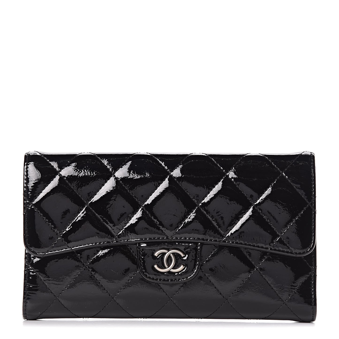 Patent Quilted Large Flap Wallet Black