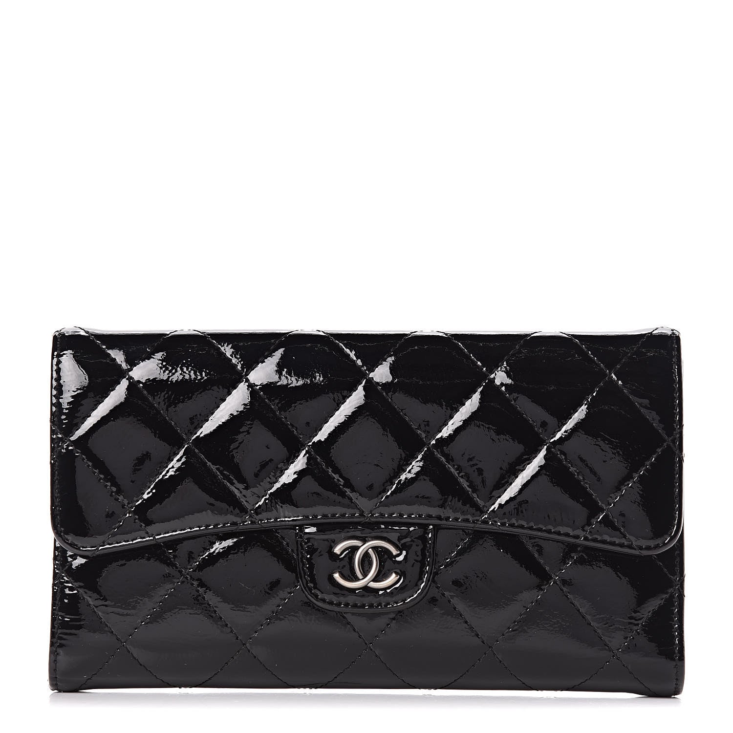 Chanel Patent Quilted Large Flap Wallet Black 1 of 13