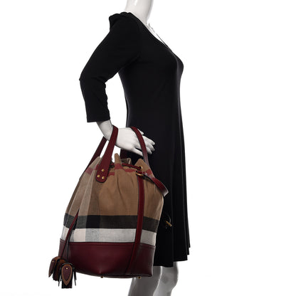 Burberry Grainy Calfskin Mega Check Tassel Heston Tote Burgundy Red 2 of 13