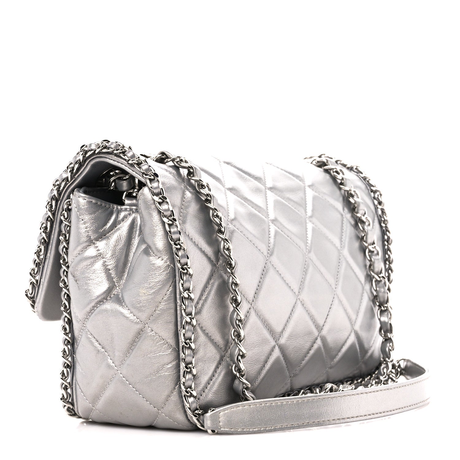 Chanel Metallic Lambskin Medium Chain All Over Flap Silver 3 of 12