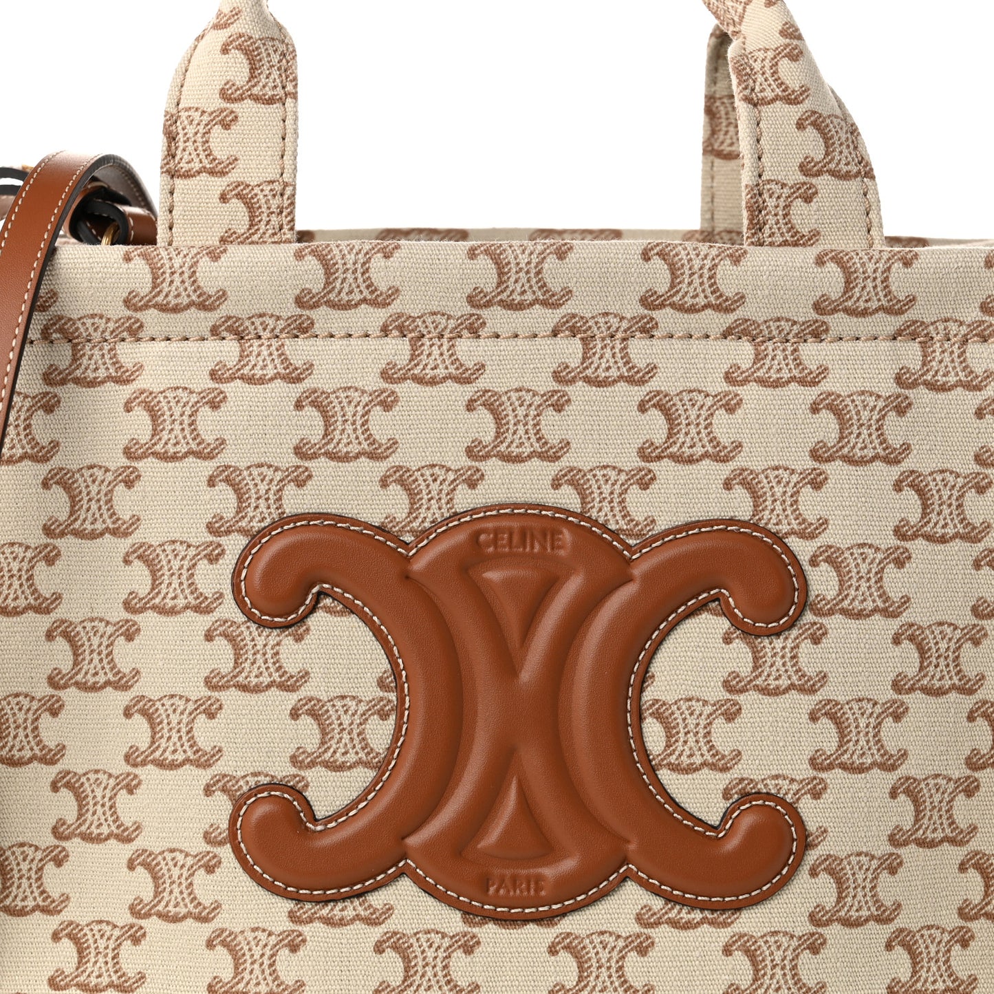 Canvas Calfskin Triomphe Print Small Cabas Thais White
