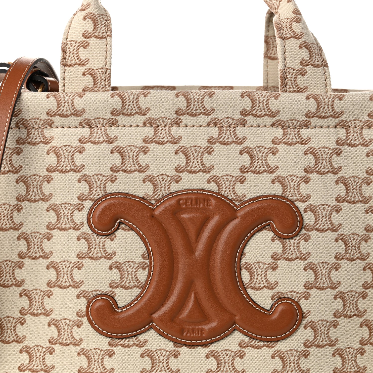 Celine Canvas Calfskin Triomphe Print Small Cabas Thais White 7 of 9