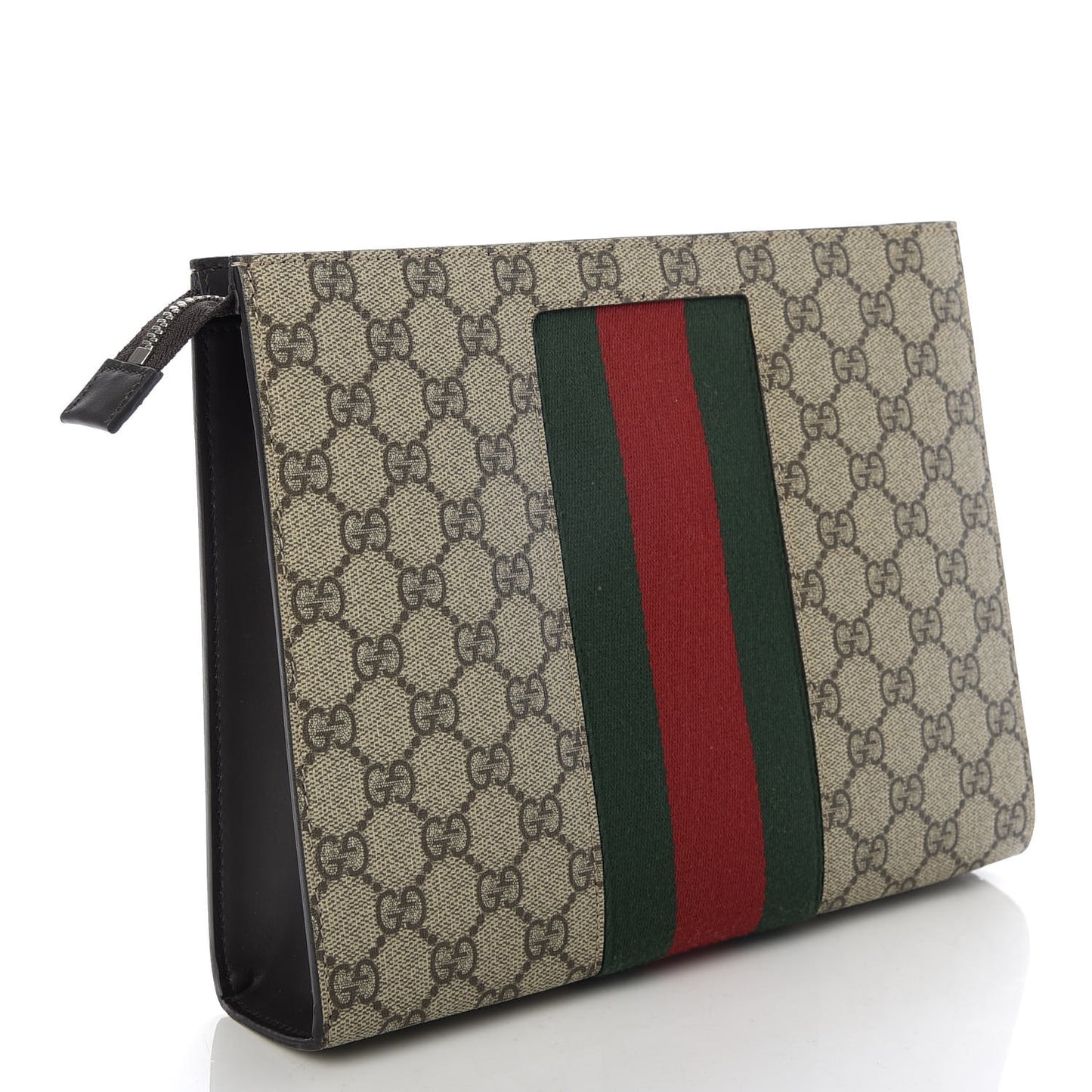 GG Supreme Monogram Selleria Calfskin Web New Web Cosmetic Case Beige Ebony Cocoa