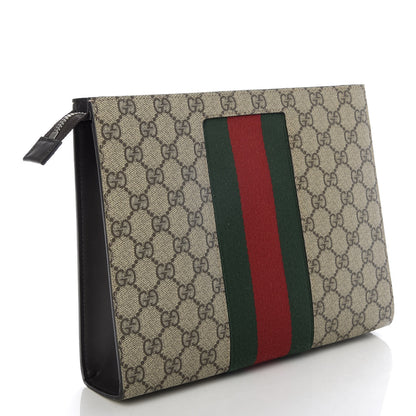 Gucci GG Supreme Monogram Selleria Calfskin Web New Web Cosmetic Case Beige Ebony Cocoa 3 of 6