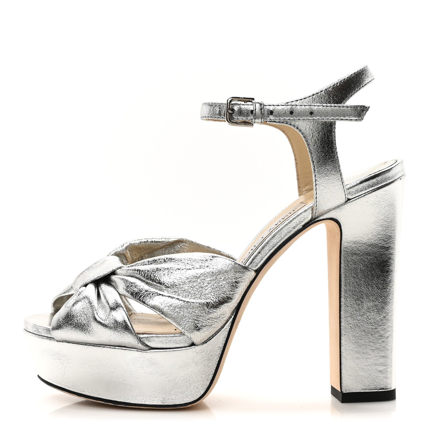 Jimmy Choo Soft Mirror Calfskin Heloise 120 Sandals 37 Silver 1 of 9