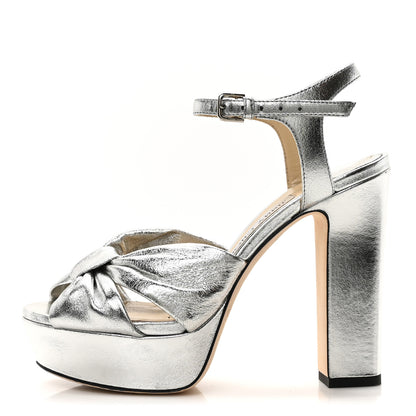 Jimmy Choo Soft Mirror Calfskin Heloise 120 Sandals 37 Silver 1 of 9