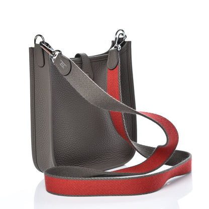 Hermes Taurillon Clemence Amazone Evelyne TPM Etain Rouge Casaque 3 of 8