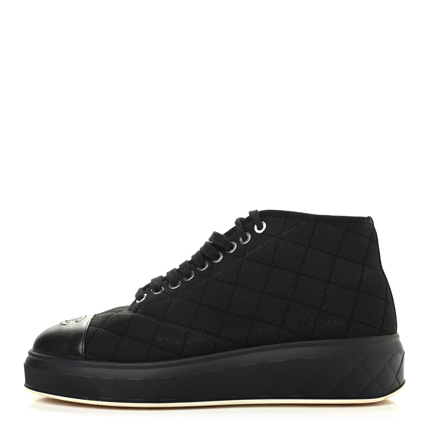 Fabric Quilted Lambskin Cap Toe Lace Up Sneakers 39.5 Black