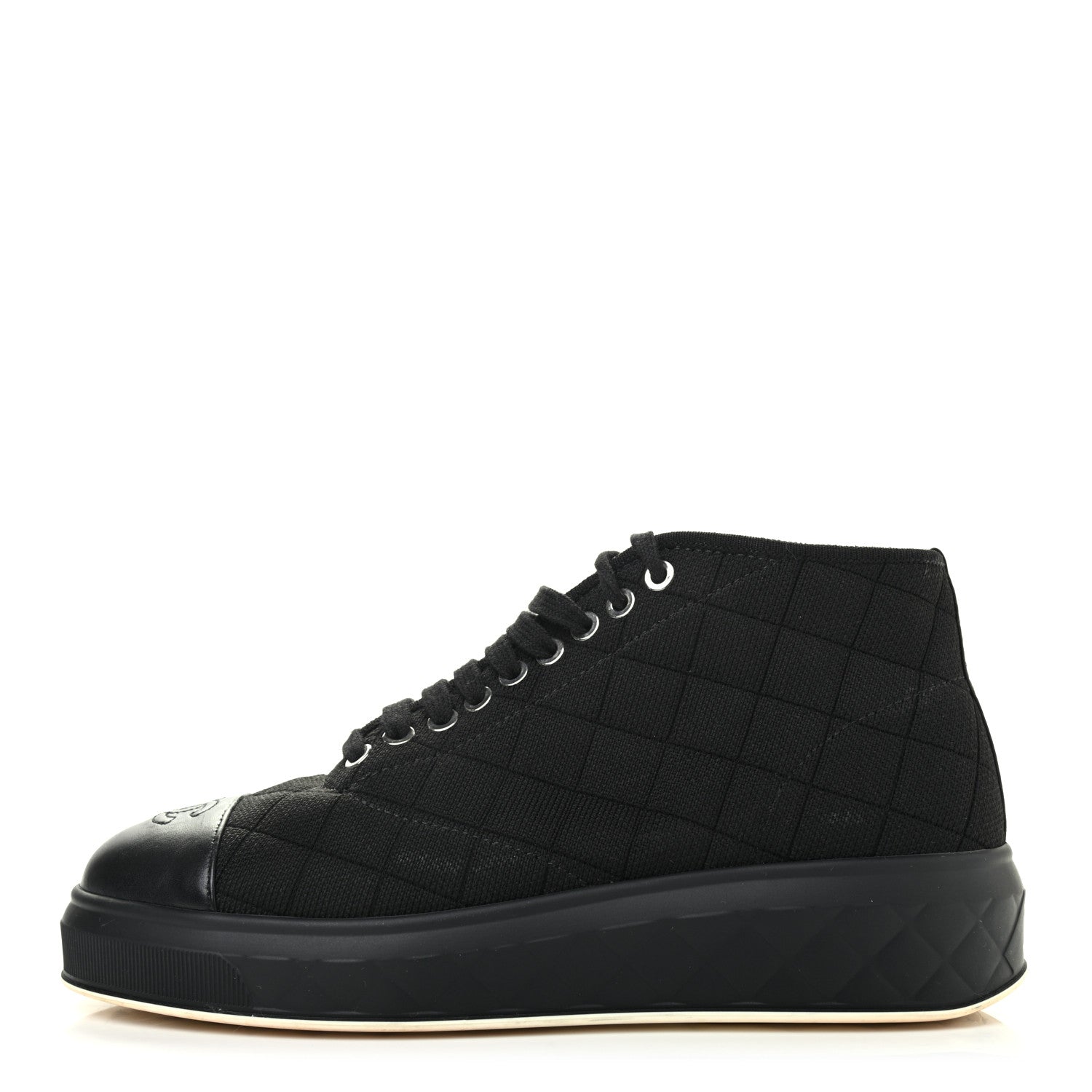 Chanel Fabric Quilted Lambskin Cap Toe Lace Up Sneakers 39.5 Black 1 of 9