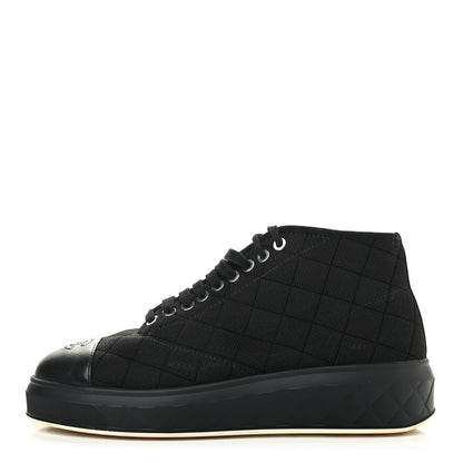 Chanel Fabric Quilted Lambskin Cap Toe Lace Up Sneakers 39.5 Black 1 of 9