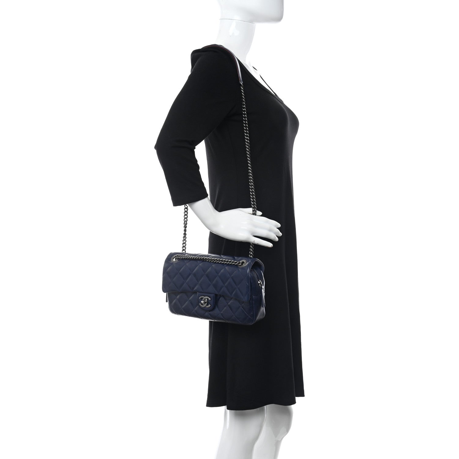 Chanel Glazed Calfskin Quilted Medium Duo Color Flap Blue 2 of 10