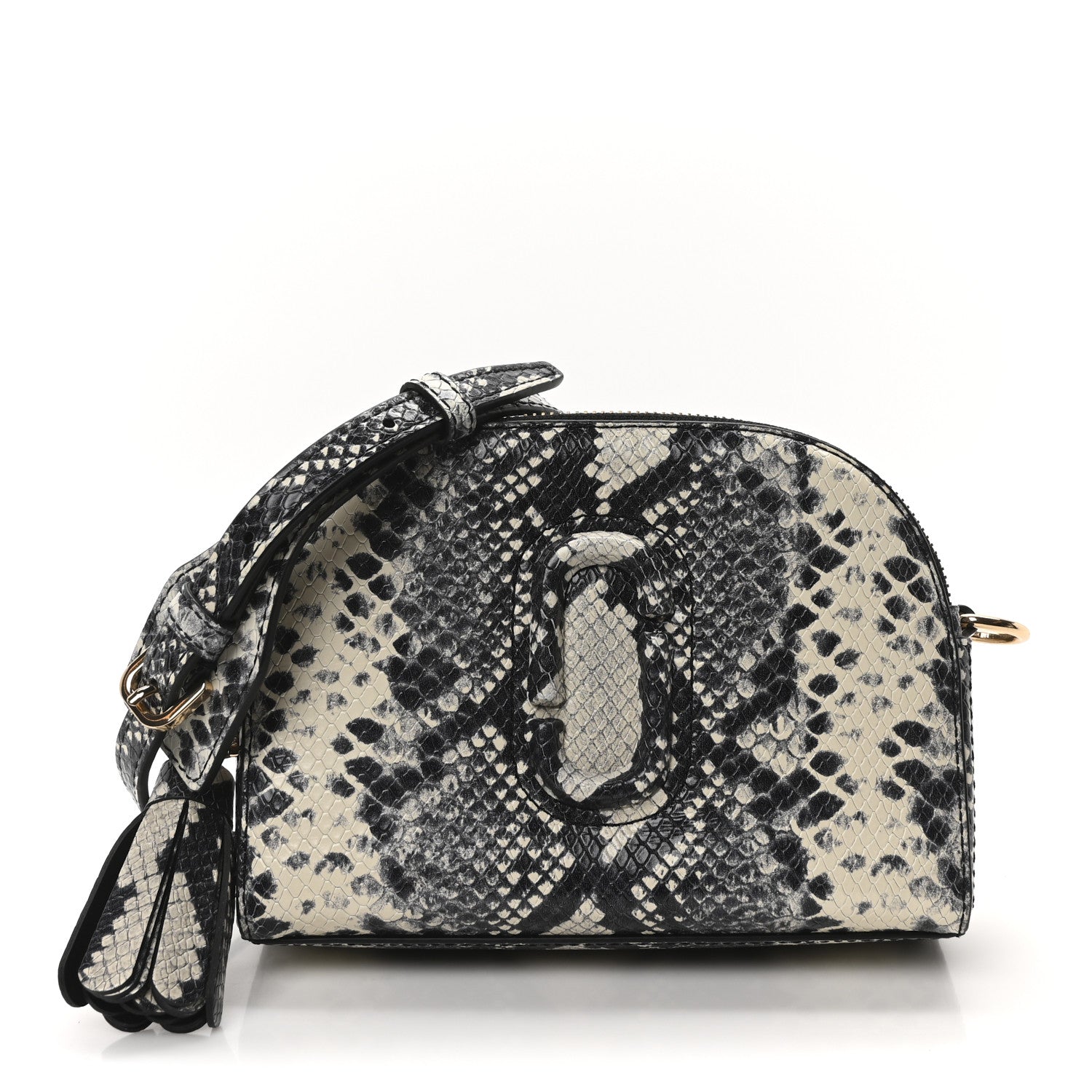 Marc Jacobs Calfskin Snakeskin Embossed Shutter Camera Crossbody Bag Black White 1 of 10