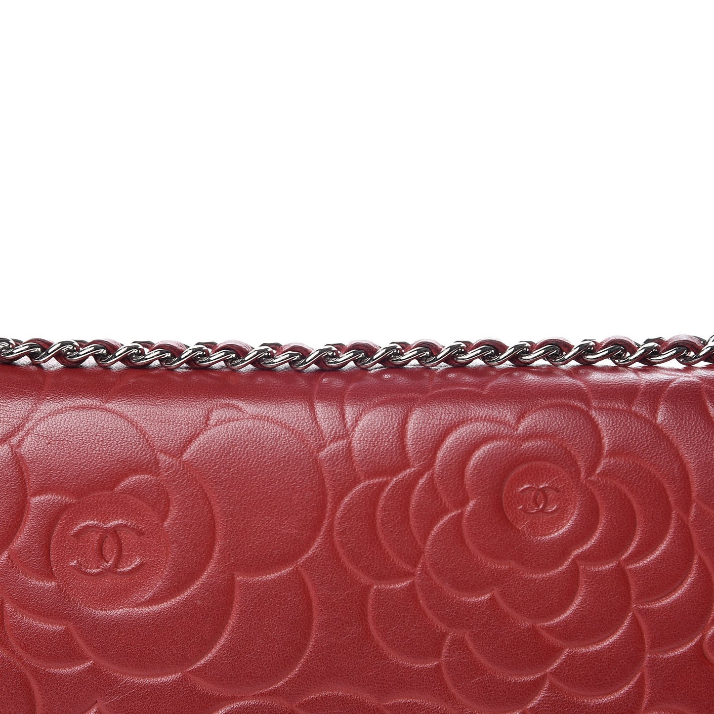 Lambskin Camellia Embossed Wallet On Chain WOC Red