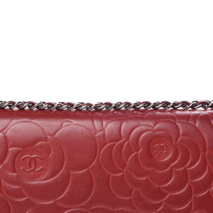 Chanel Lambskin Camellia Embossed Wallet On Chain WOC Red 11 of 19