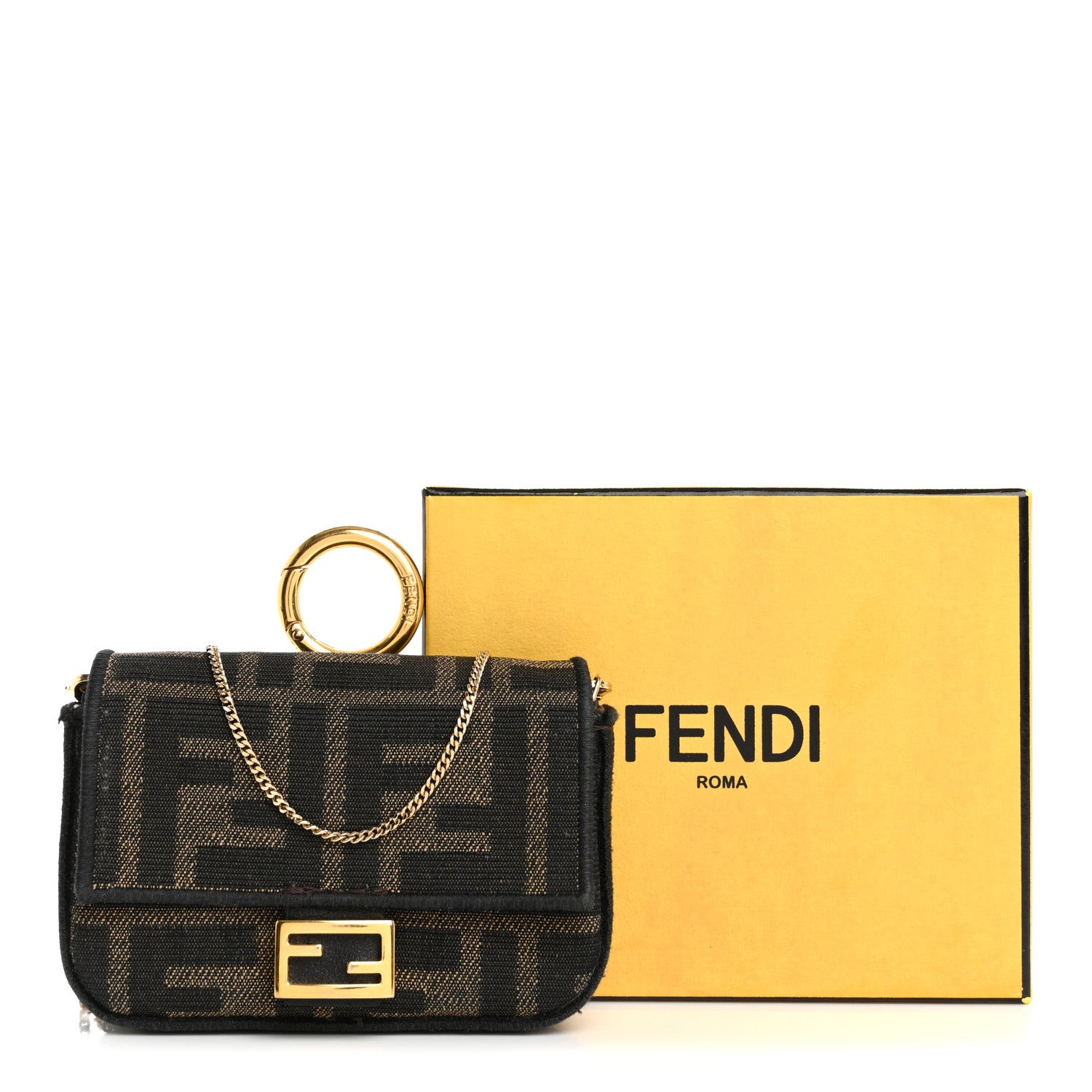 Fendi Fabric Jacquard FF 1974 Nano Baguette Charm Tobacco Moro Black 16 of 16