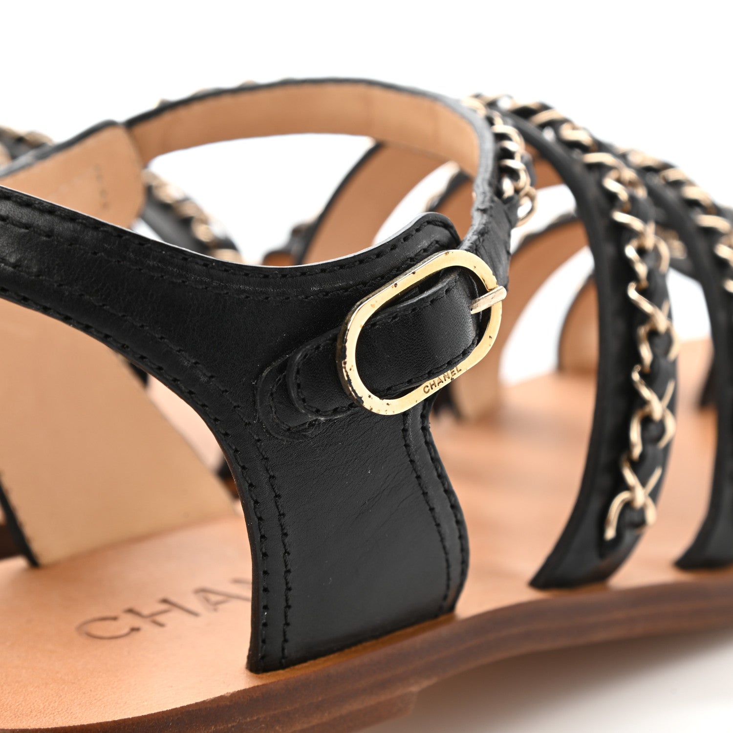 Chanel Calfskin Fantasy Chain Flat Sandals 39 Black 8 of 10