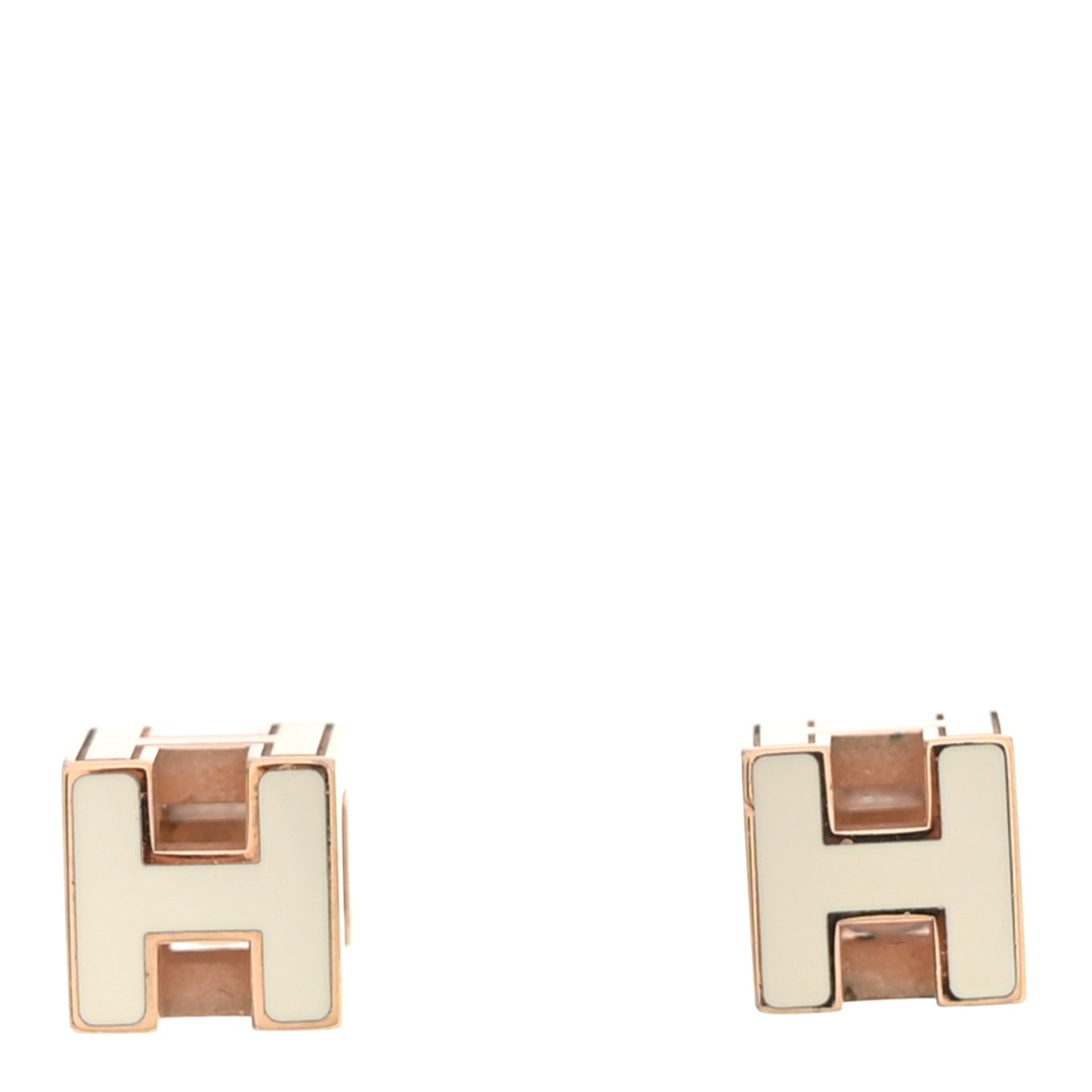 Gold Lacquered Cage d'H Earrings Ecru