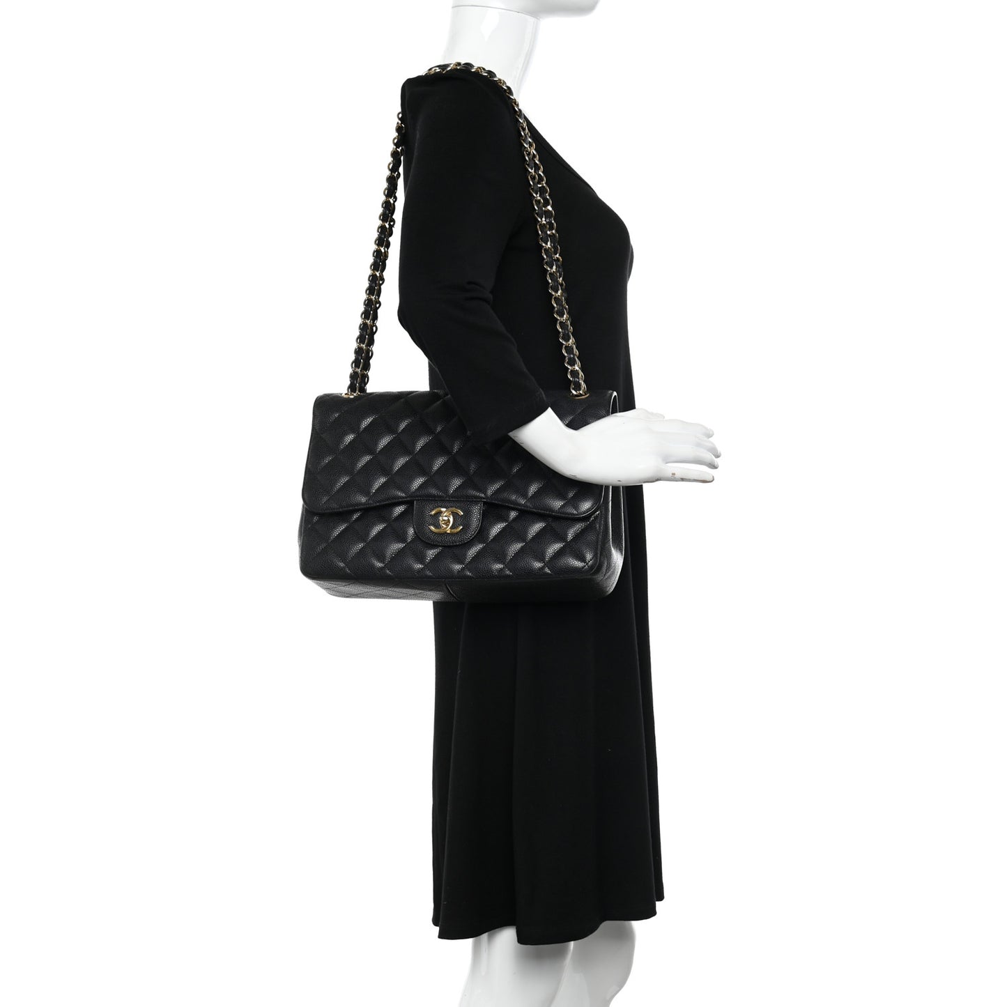 Caviar Quilted Jumbo Double Flap Black