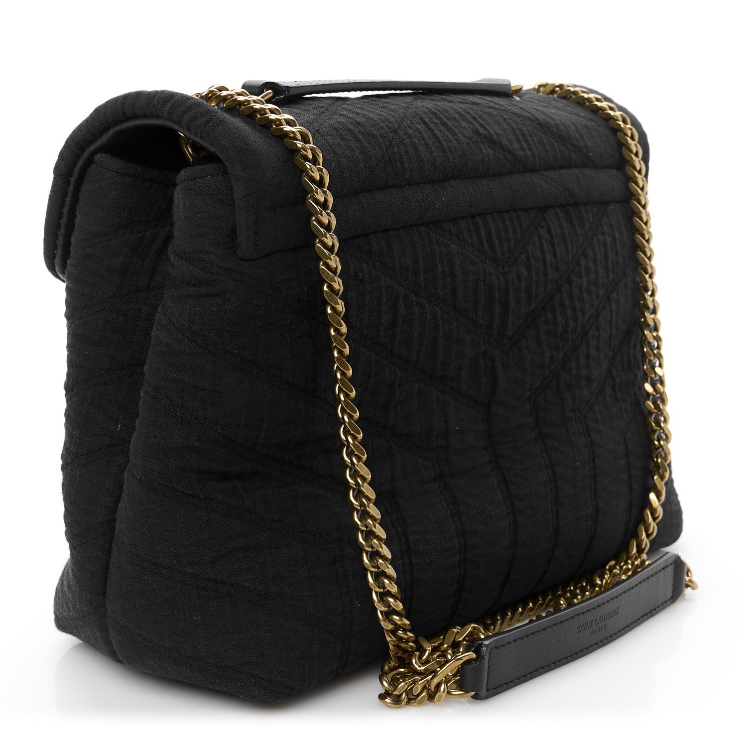 Saint Laurent Cotton Gauze Y Quilted Monogram Small Loulou Chain Satchel Black 3 of 11