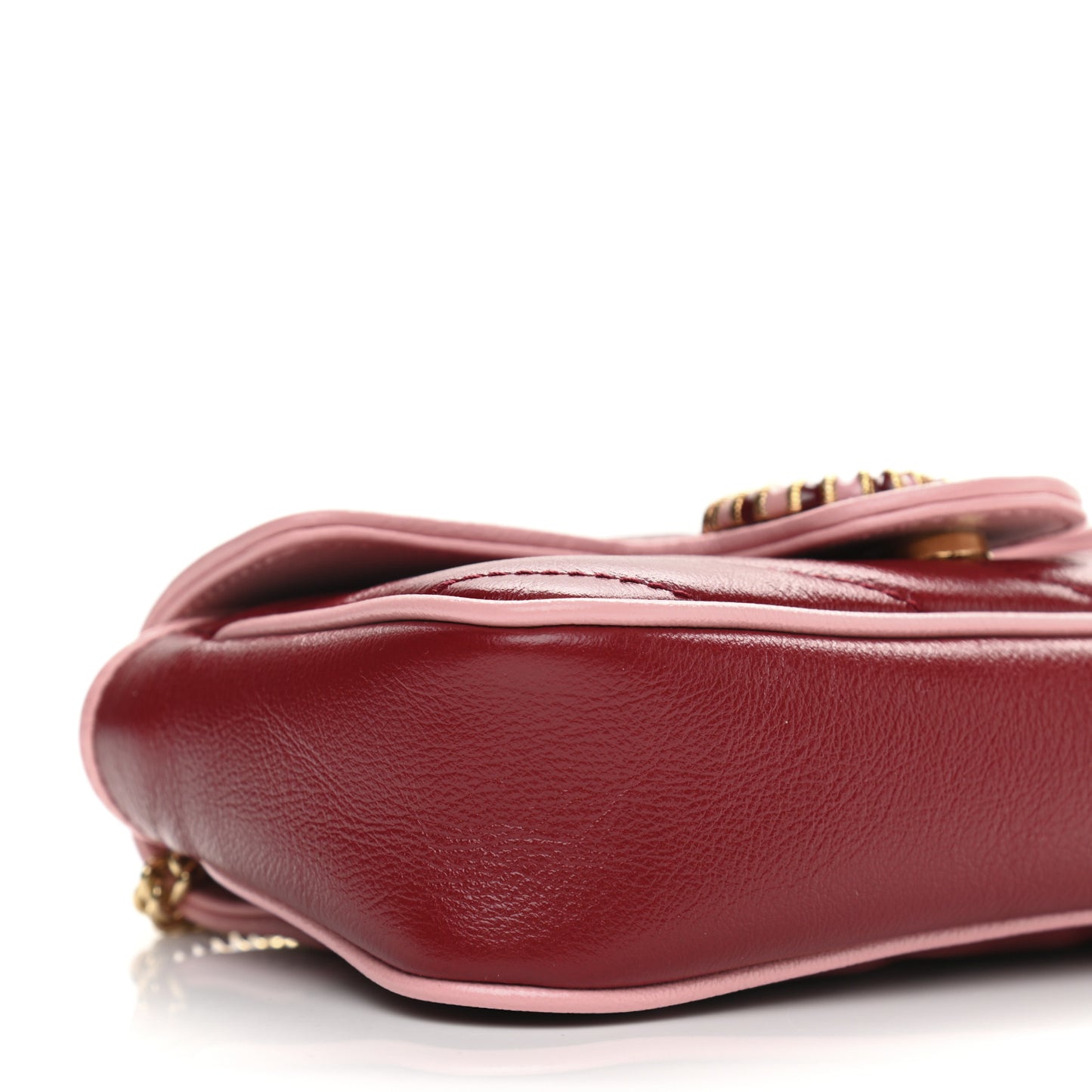 Azalea Calfskin Enamel Matelasse Diagonal Super Mini Torchon GG Marmont Shoulder Bag New Cherry Red Wild Rose