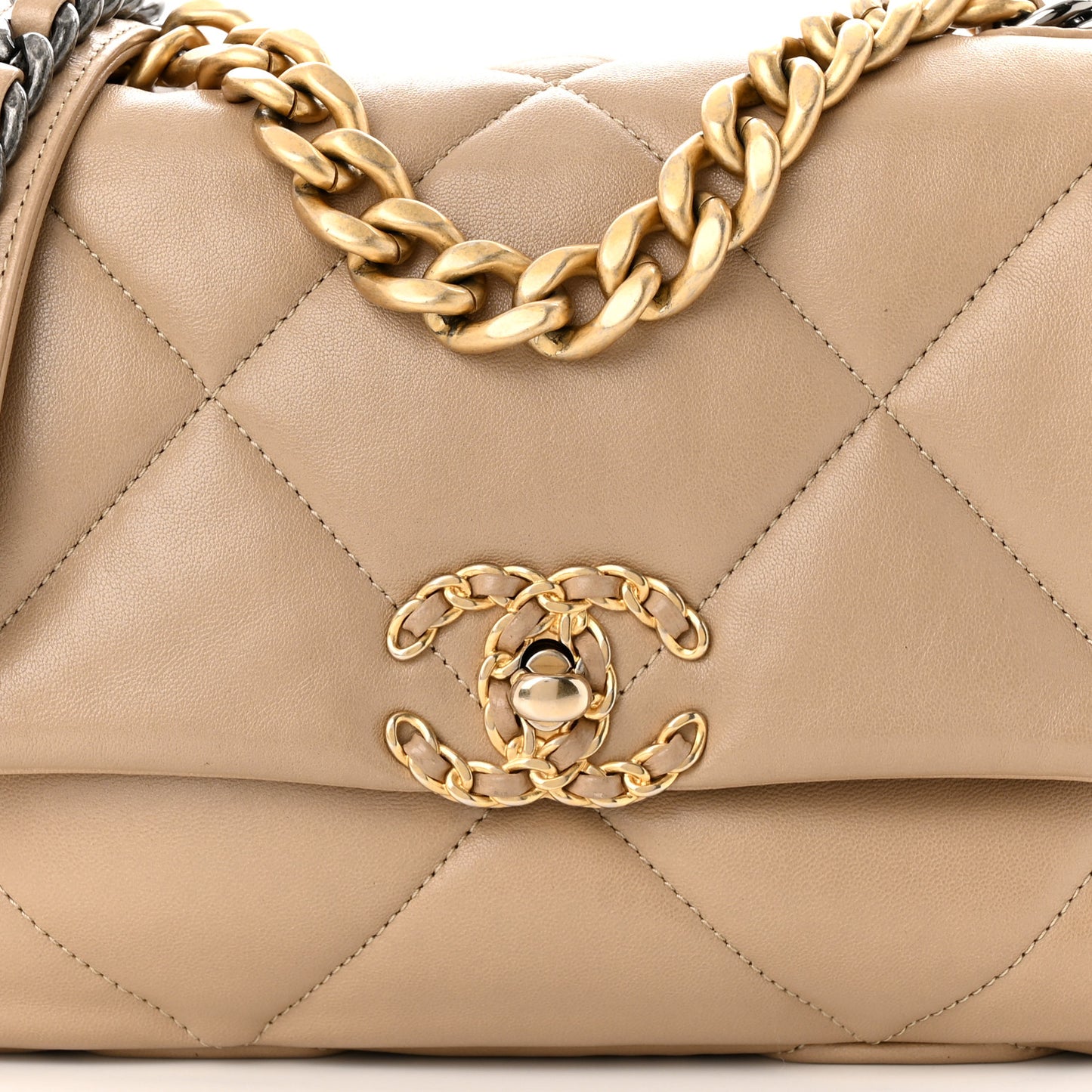 Lambskin Quilted Medium Chanel 19 Flap Dark Beige