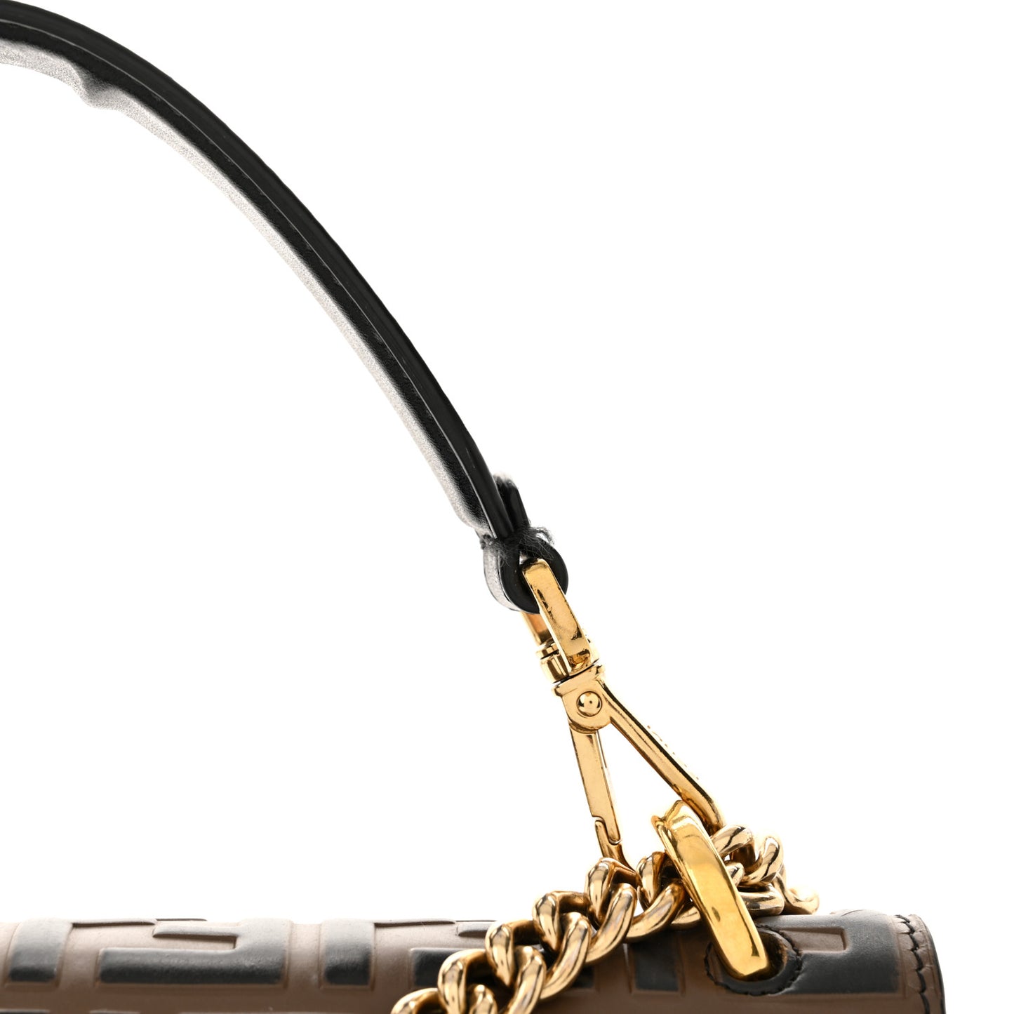 Vitello Liberty Bi-Color FF 1974 Embossed Chain Strap Kan U Shoulder Bag Black Maya