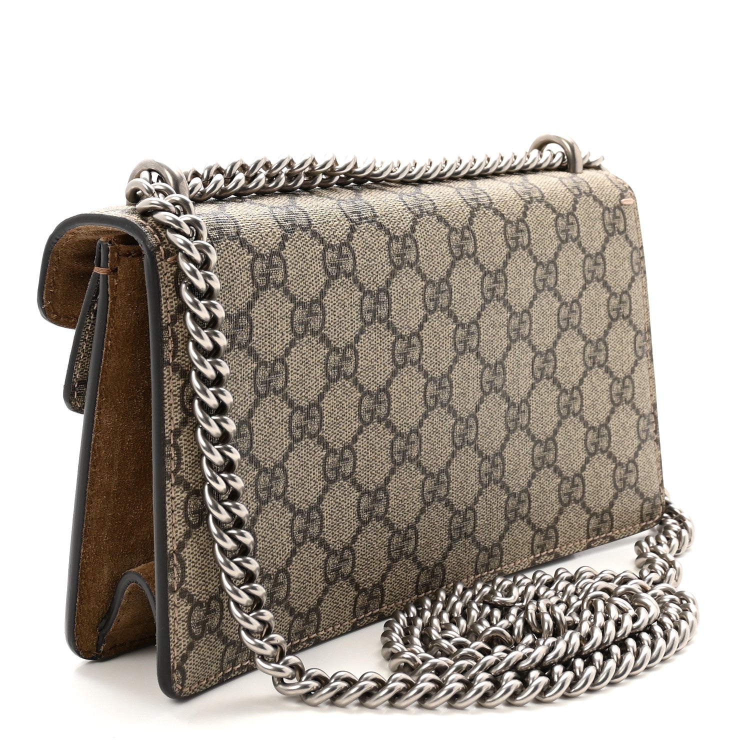 Gucci GG Supreme Monogram Suede Crystal Small Dionysus Shoulder Bag Beige Ebony Taupe 3 of 10