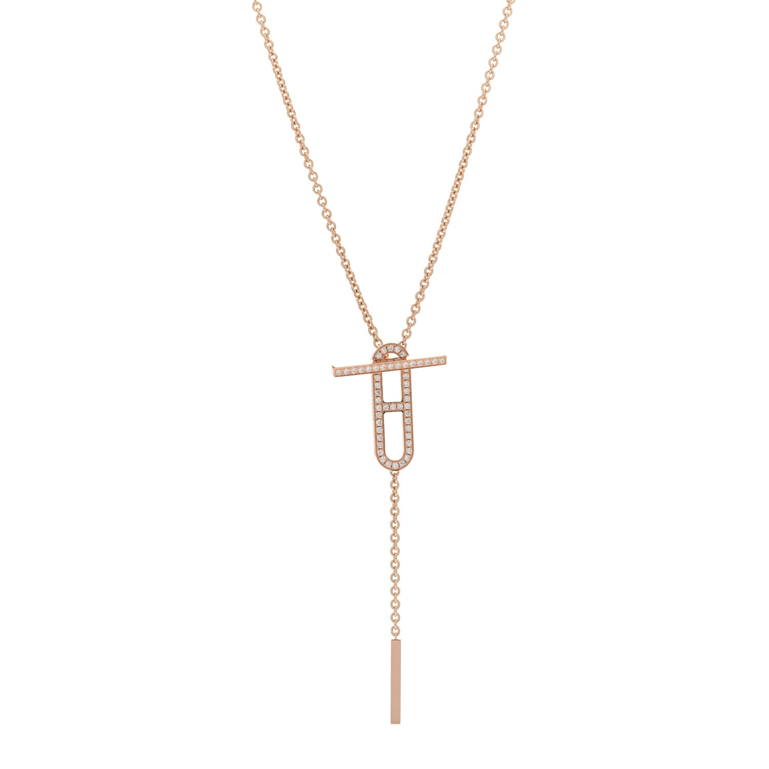 Hermes 18K Rose Gold Diamond PM Ever Chaine D'Ancre Necklace ST 1 of 5