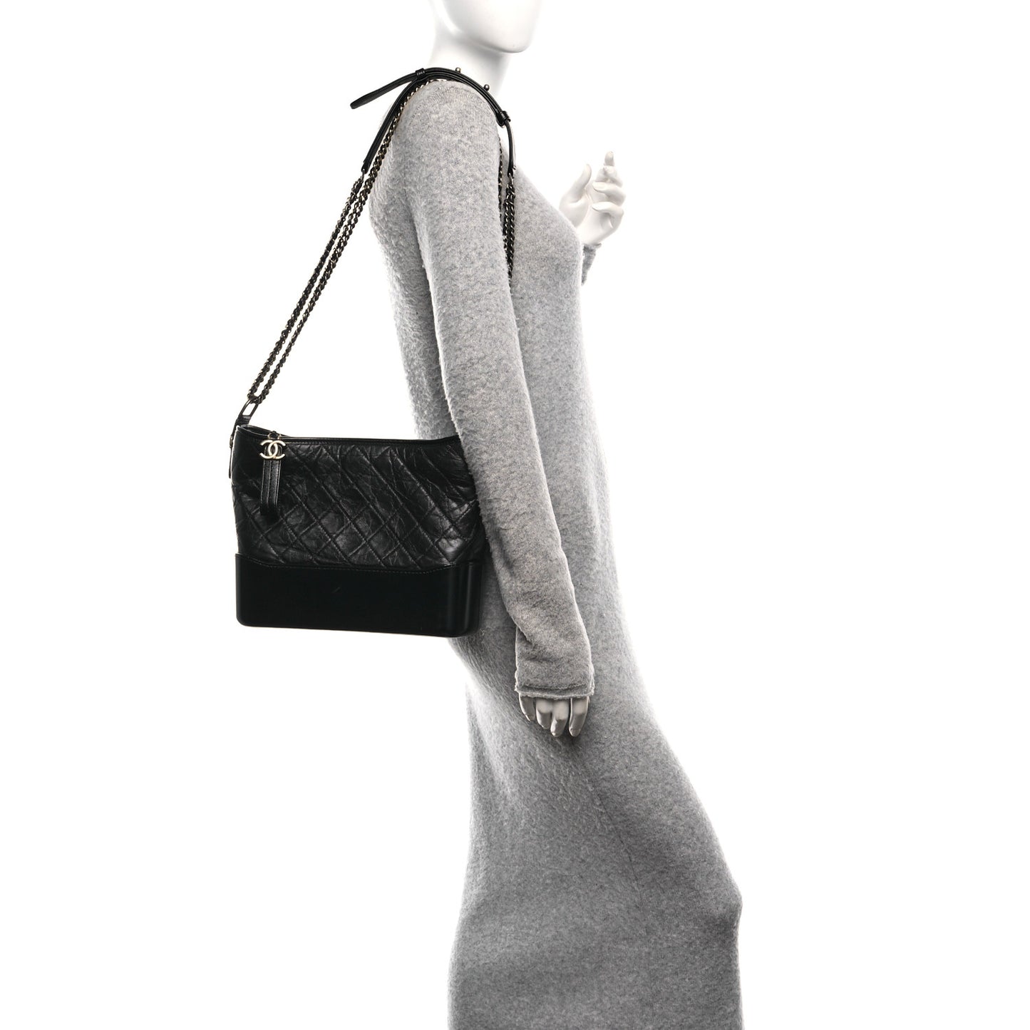 Aged Calfskin Quilted Medium Gabrielle Hobo Black