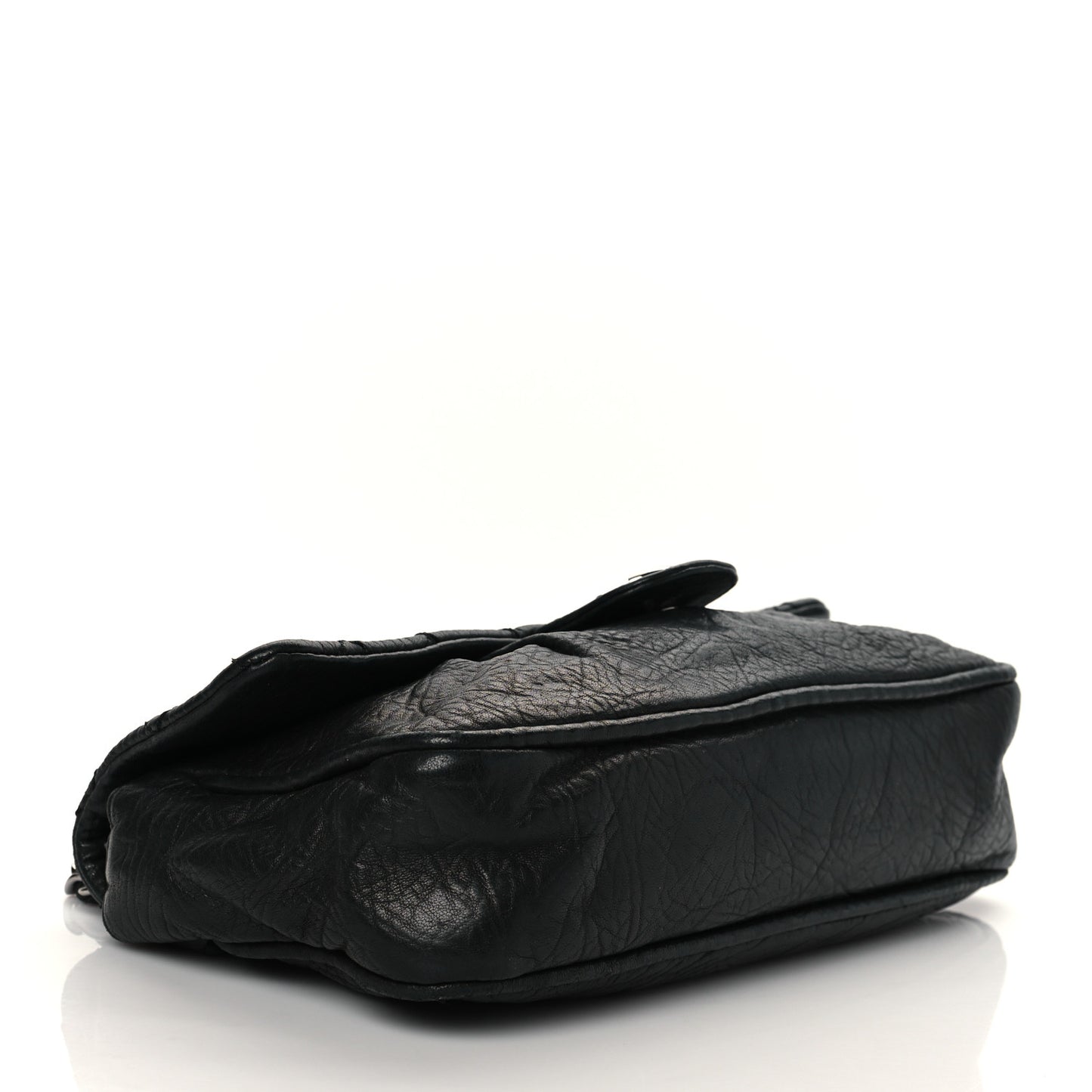 Distressed Lambskin Lady Braid Flap Black