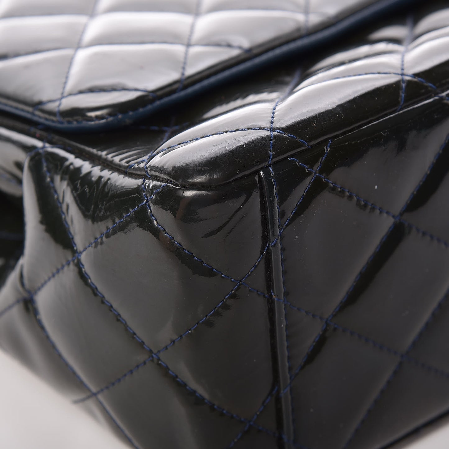 Patent Quilted Maxi Double Flap Navy Blue