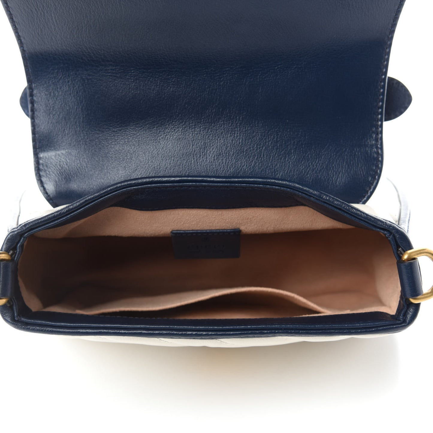 Vintage Effect Calfskin Matelasse Diagonal Mini Torchon GG Marmont Top Handle Shoulder Bag Mystic White Blue Agata