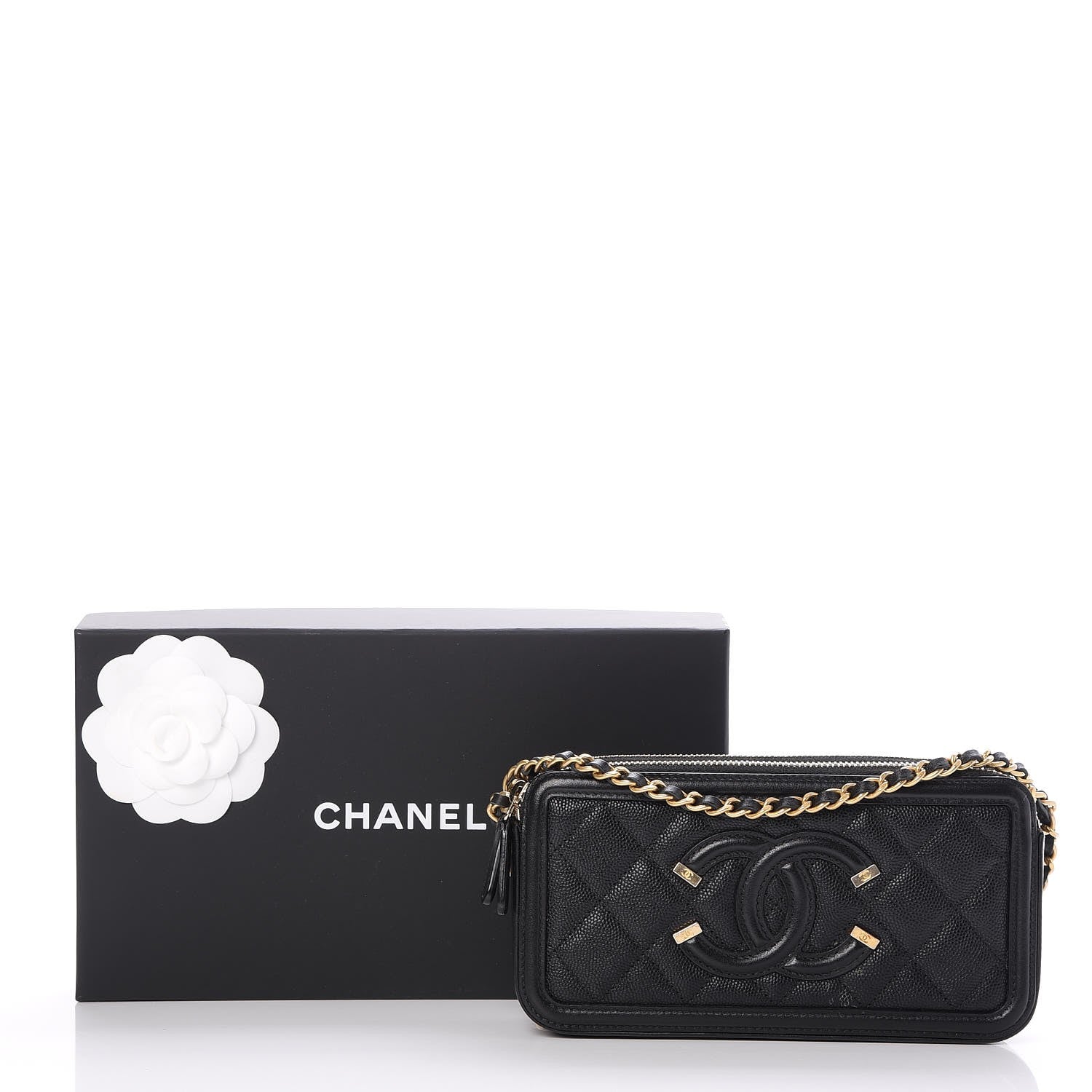 Chanel Caviar Quilted CC Filigree Clutch With Chain Black 9 of 9